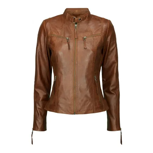 Btfcph , Biker Jacket Leather 10245 Dark Cognac ,Brown female, Sizes: