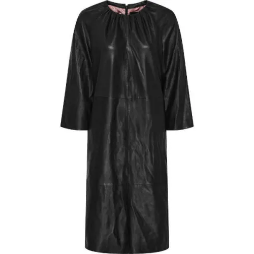Btfcph , Black Leather Dress - Stylish Design, Three-Quarter Sleeves ,Black female, Sizes: