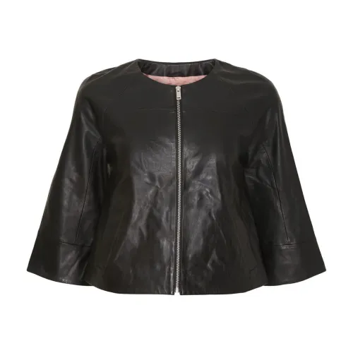 Btfcph , Crop Leather Jacket ,Black female, Sizes: