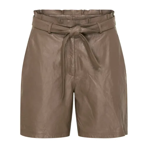 Btfcph , High-Waisted Leather Shorts ,Brown female, Sizes: