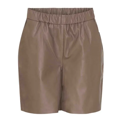 Btfcph , Loose Fit Leather Shorts Taupe ,Brown female, Sizes: