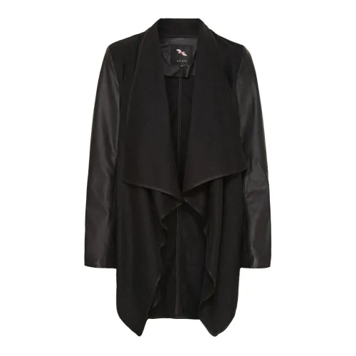 Btfcph , Open Cardigan with Leather Sleeves ,Black female, Sizes: