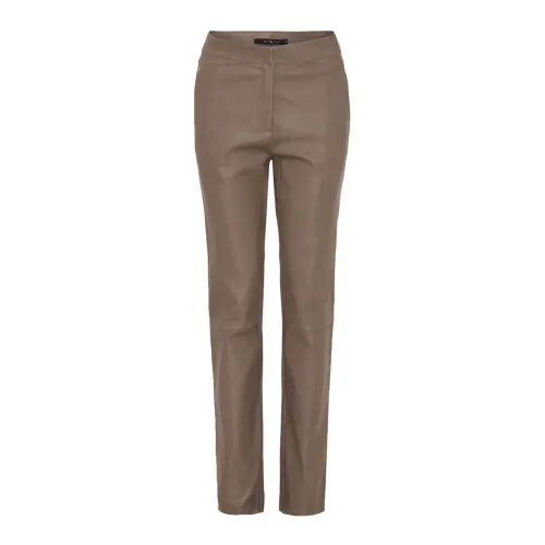 Btfcph , Relaxed Stretch Leather Pants 100172 Taupe ,Brown female, Sizes: