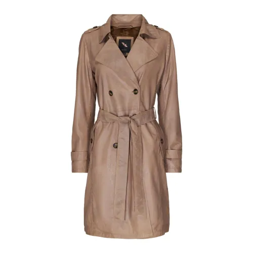 Btfcph , Satin Beige Leather Trenchcoat ,Brown female, Sizes: