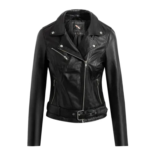 Btfcph , Stylish Leather Motorcycle Jacket ,Black female, Sizes: