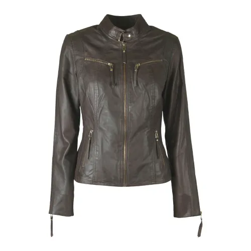 Btfcph , Women`s Biker Jacket Leather 10245 ,Brown female, Sizes: