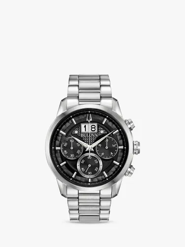 Bulova 96B319 Men's Sutton Chronograph Date Bracelet Strap Watch, Silver/Black - Silver/Black - Male