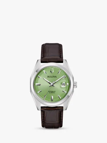 Bulova 96B427 Men's Surveyor Automatic Date Leather Strap Watch, Brown/Green - Brown/Green - Male
