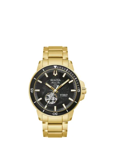 Bulova 97A174 Men's Marine Star Heartbeat Automatic Bracelet Strap Watch, Gold/Black - Gold/Black - Male