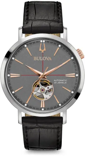 Bulova Men Digital Automatic Watch with Leather Strap 98A187