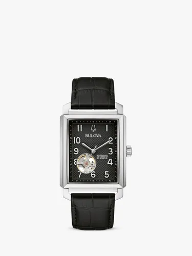 Bulova Men's Sutton Heartbeat Automatic Leather Strap Watch - Black/Silver 96a269 - Male