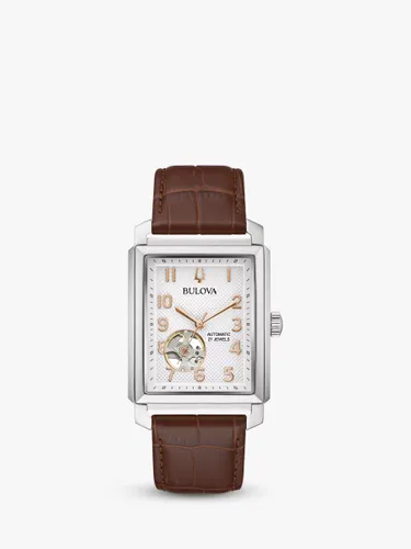 Bulova Men's Sutton Heartbeat Automatic Leather Strap Watch - Brown/Silver 96a268 - Male