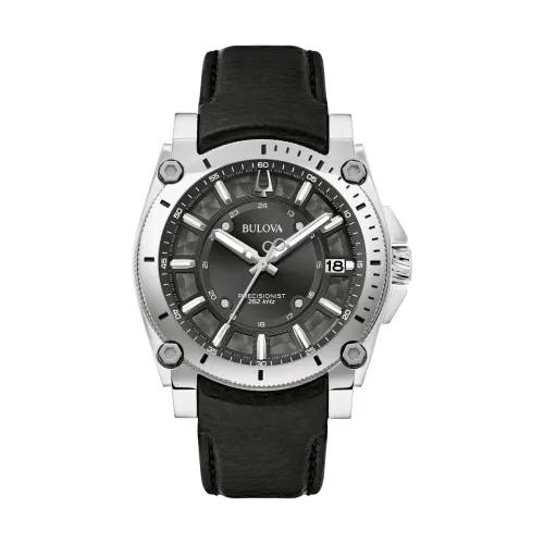 Bulova , Precisionist Black Leather Strap Watch ,Black male, Sizes: ONE SIZE