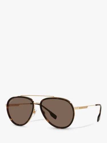 Burberry BE3125 Men's Oliver Aviator Sunglasses, Gold/Brown - Gold - Male