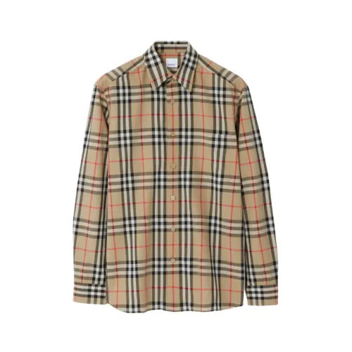 Burberry , Beige Check Cotton Shirt ,Beige male, Sizes: