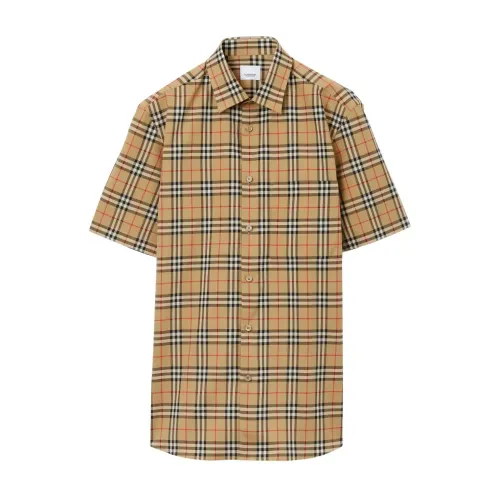 Burberry , Beige Check Short-Sleeved Shirt ,Beige male, Sizes: