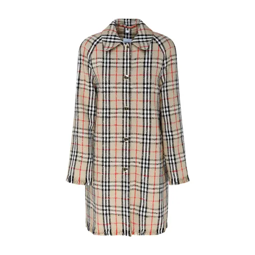 Burberry , Beige Checkered Buttoned Raincoat ,Beige female, Sizes: