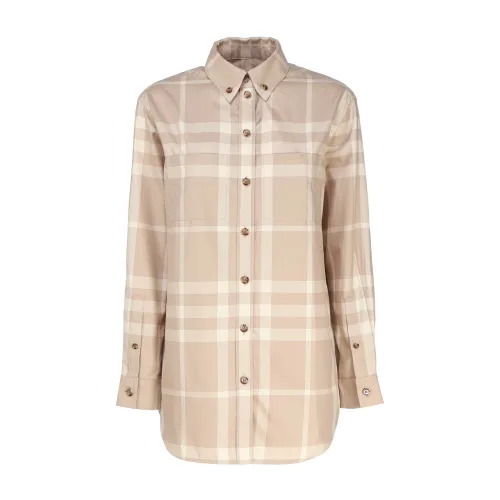 Burberry , Beige Checkered Cotton Twill Shirt ,Beige female, Sizes: