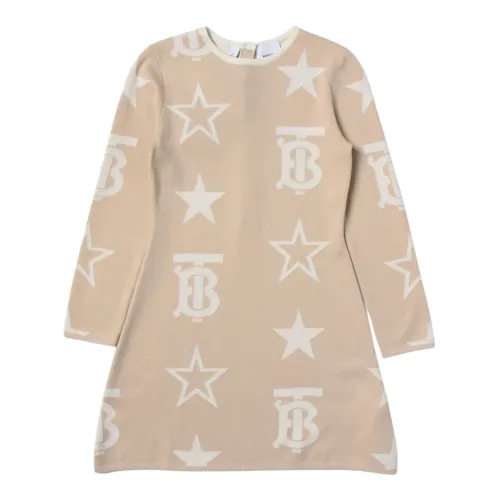 Burberry , Beige Jacquard Dress with Logo Details ,Beige female, Sizes: