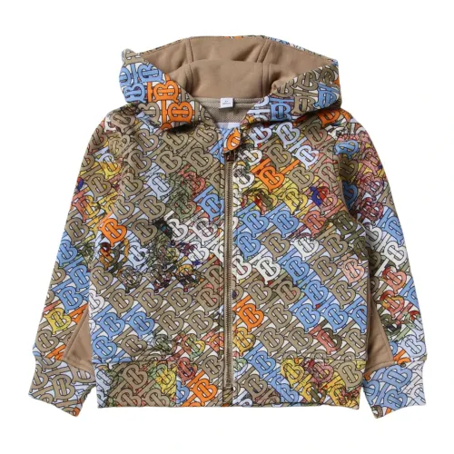 Burberry , Beige/Multicolor Logo Print Hooded Sweater ,Multicolor male, Sizes: