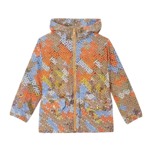 Burberry , Beige/Multicolor Logo Print Kids Coat with Hood ,Multicolor male, Sizes: