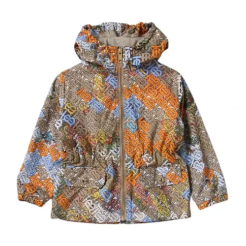 Burberry , Beige/Multicolor Logo Print Kids Jacket with Hood ,Multicolor female, Sizes:
