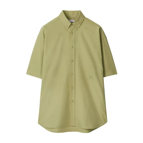 Burberry , Beige Short Sleeve Cotton Embroidered Shirt ,Green male, Sizes: