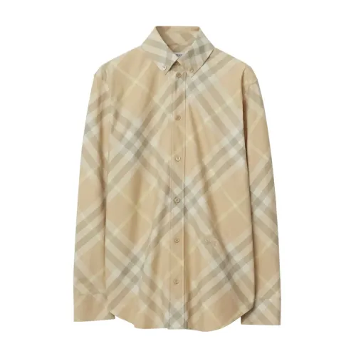 Burberry , Beige Twill Collar Shirt with Burberry Check ,Beige female, Sizes: