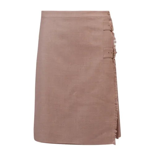 Burberry , Beige Wool Pleated Midi Skirt ,Beige female, Sizes: