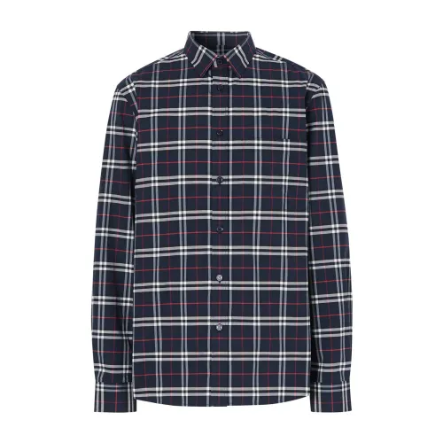 Burberry , Blue Checkered Cotton Shirt ,Blue male, Sizes: