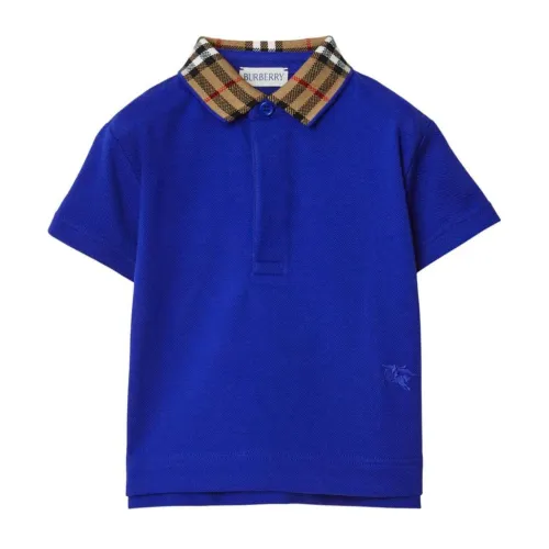 Burberry , Blue Cotton Polo with Equestrian Knight Motif ,Blue male, Sizes:
