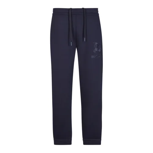 Burberry , Blue Cotton Track Pants with Embroidered Logo ,Blue male, Sizes:
