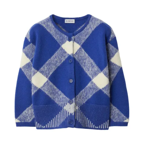 Burberry , Blue Intarsia-Knitted Check Sweaters for Kids ,Blue female, Sizes: