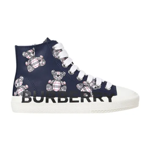Burberry , Blue Printed Fabric Sneakers for Kids ,Blue male, Sizes: