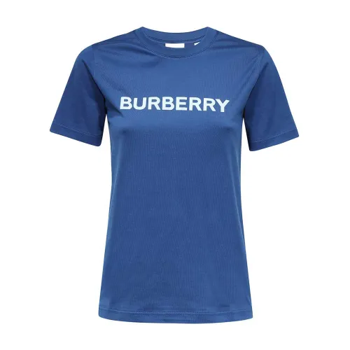 Burberry , Blue T-Shirt - Regular Fit - Suitable for All Temperatures - 96% Cotton - 4% Elastane ,Blue female, Sizes: