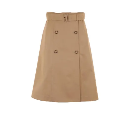 Burberry , Brown Trapeze Skirt with Removable Belt ,Brown female, Sizes: