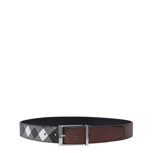 BURBERRY Check Cotton And Leather Belt - Brown