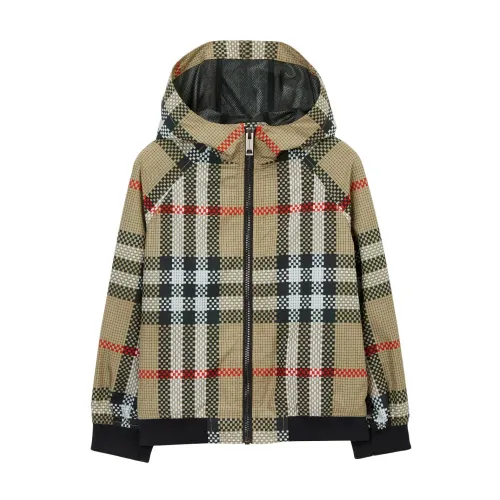 Burberry , Check-Pattern Zip-Up Hooded Jacket ,Beige female, Sizes: