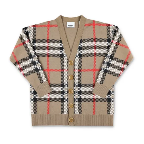 Burberry , Check Wool Cardigan V-Neck Archive ,Beige male, Sizes: