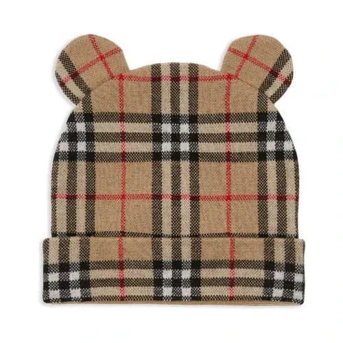 Burberry , Checked Bear Ears Hat ,Beige unisex, Sizes: