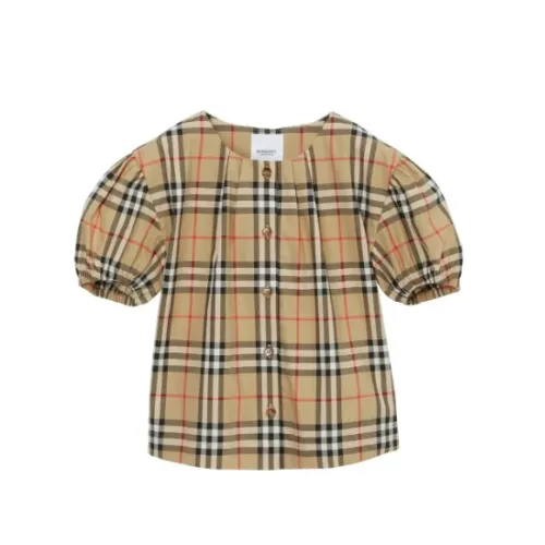 Burberry , Checkered Cotton Twill Blouse for Kids ,Beige female, Sizes: