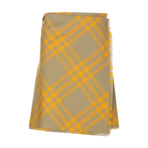 Burberry , Checkered Pleated Skirt ,Yellow female, Sizes: