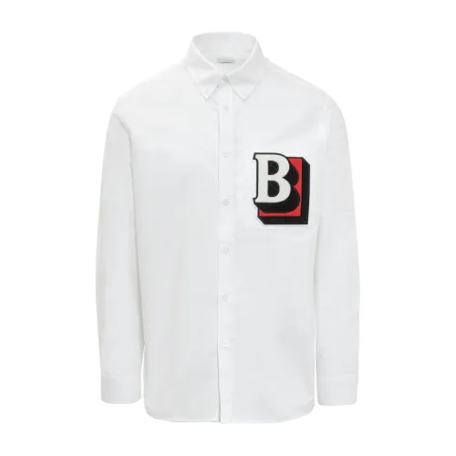 Burberry , Cotton Shirt with Embroidered Details ,White male, Sizes: