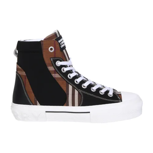 Burberry , Dark Birch Brown Check High-Top Sneakers ,Brown male, Sizes: