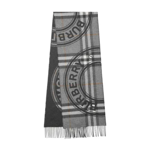 Burberry , Designer Cashmere Scarf with Check Pattern ,Gray male, Sizes: ONE