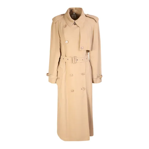 Burberry , Double-breasted trench coat by Burberry ,Beige female, Sizes: