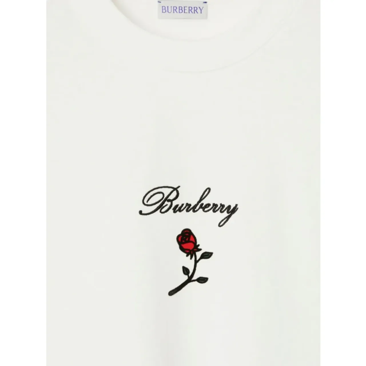 Burberry , Embroidered Rose Crewneck T-shirts and Polos ,White female, Sizes: