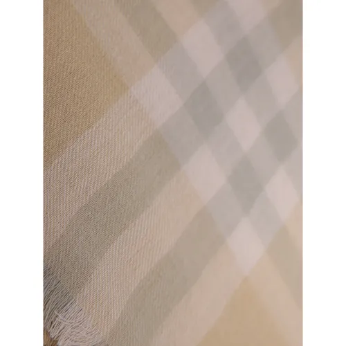 Burberry , Fringed Wool Scarf with Iconic Check Motif ,Beige male, Sizes: ONE