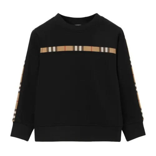 Burberry , Girls` Black Cotton Sweatshirt with Panel Detailing ,Black female, Sizes: