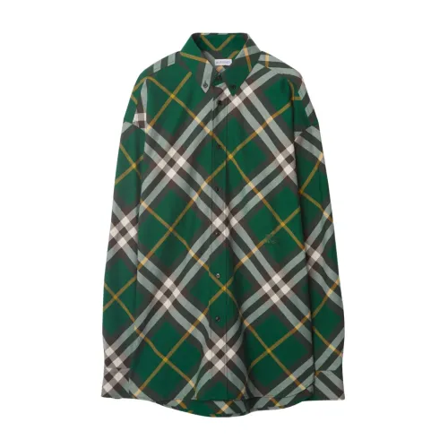 Burberry , Green Checkered Shirt with Embroidered Logo ,Green male, Sizes: